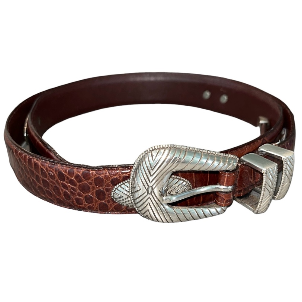 Fossil Textured Leather Concho Belt Brown Double Wrap D-Ring Buckle Western 48”